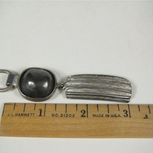 Set of 3 Necklace Earrings 18 in Silvertone Chain Hammered Pendant Modern READ - Picture 10 of 12